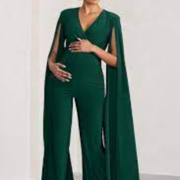 Triumph Green Maternity Plunge Jumpsuit - Picture 1 of 3